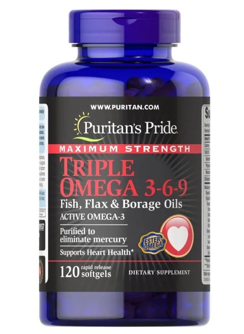 Maximum Strength Triple Omega 3-6-9 Fish, Flax & Borage Oils 120 Softgels