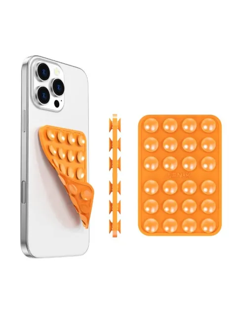 LENOK Silicone Double-Sided Suction Phone Case with Detachable Mount – Hands-Free Strong Grip Holder for Selfies & Videos, Durable and Easy to Use – Compatible with iPhone & Android (Orange)