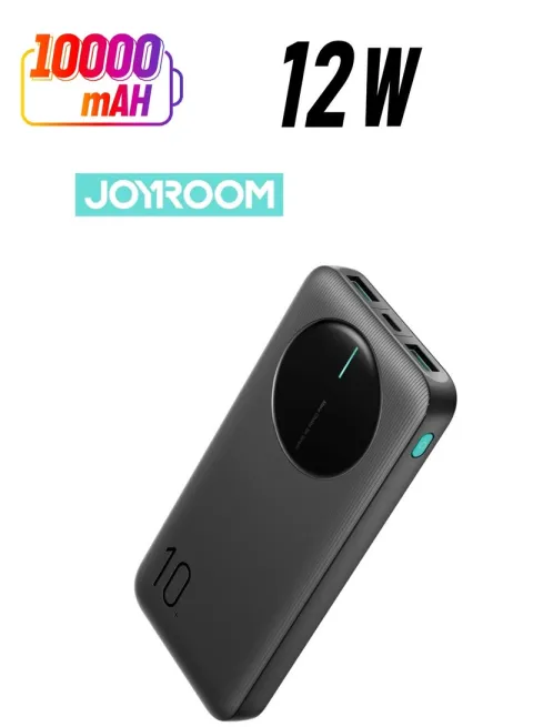 ,JR-PBF12 LED Power Bank – 12 W USB‑C Pd & Dual 2.4 A USB‑A Outputs, Led Battery Display, Ultra-Slim Fireproof Design, Triple‑Device Fast Charging - Black
