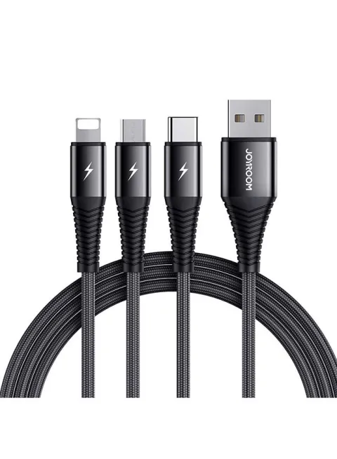 كابل USB مضفر للشحن السريع 3 في 1 أسود