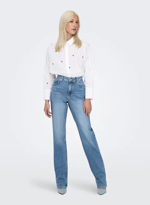 ONLY Womens New Lina Grace Longsleeve Embroided Shirt