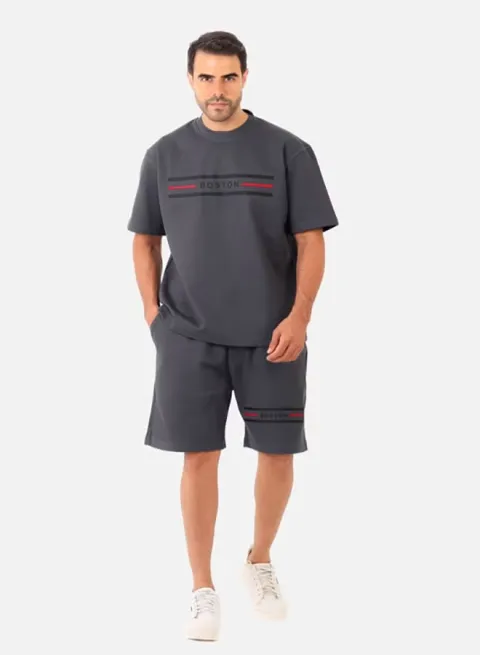 Printed Grey Cotton Men Pajama
