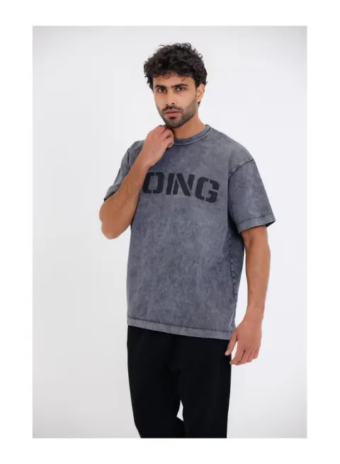 Chest Printed Cotton T-Shirt' in grey