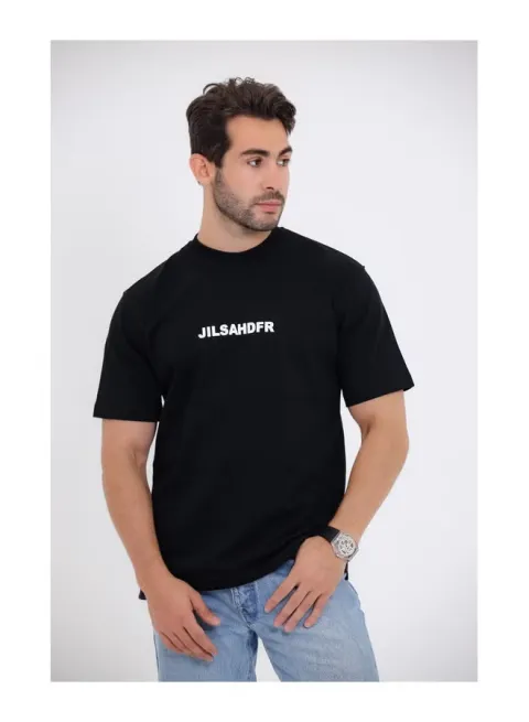 "JILSAHDFR" Printed black T-Shirt