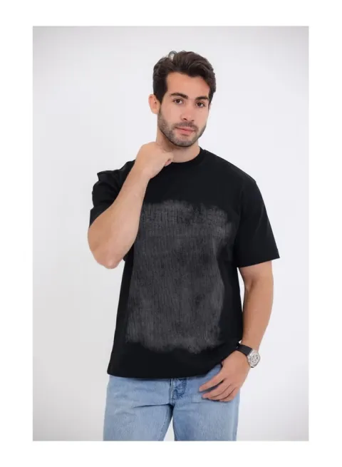 Black T-Shirt with Distressed Print