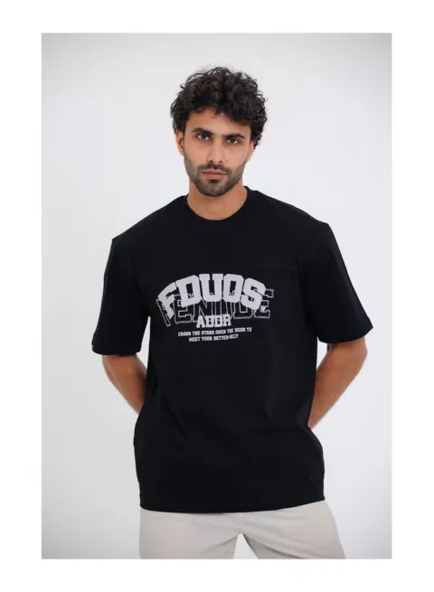 "FDUOS" Printed Short Sleeves Black T-Shirt
