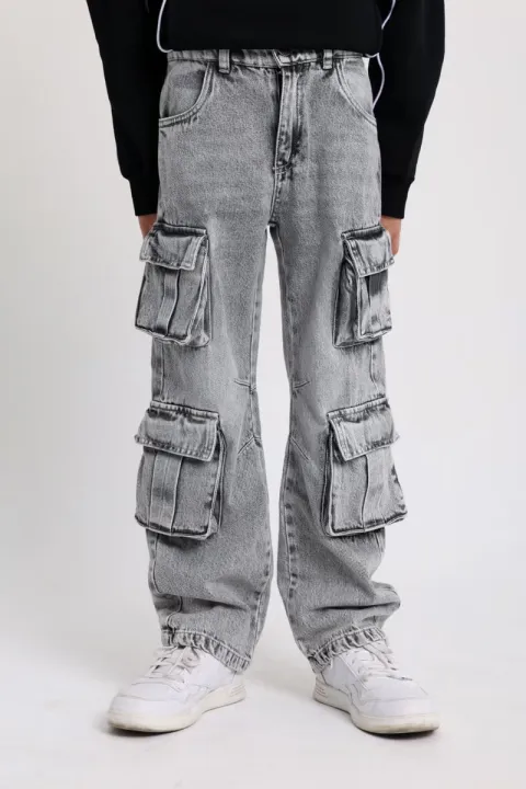 Kids Unisex Denim Pants - Light Grey