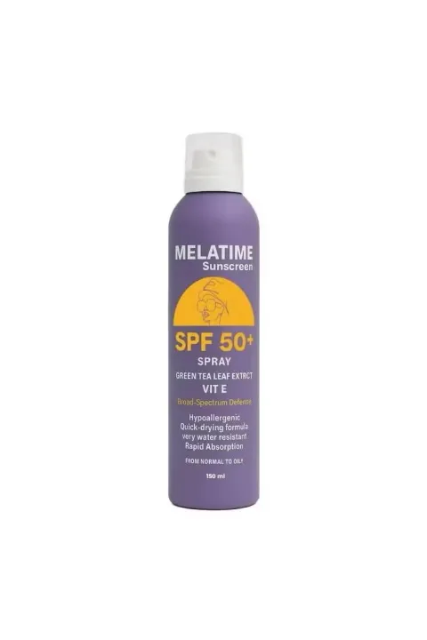 MELATIME Sunscreen Spray SPF 50+ with Green Tea Leaf Extract & Vitamin E - 150 ml
