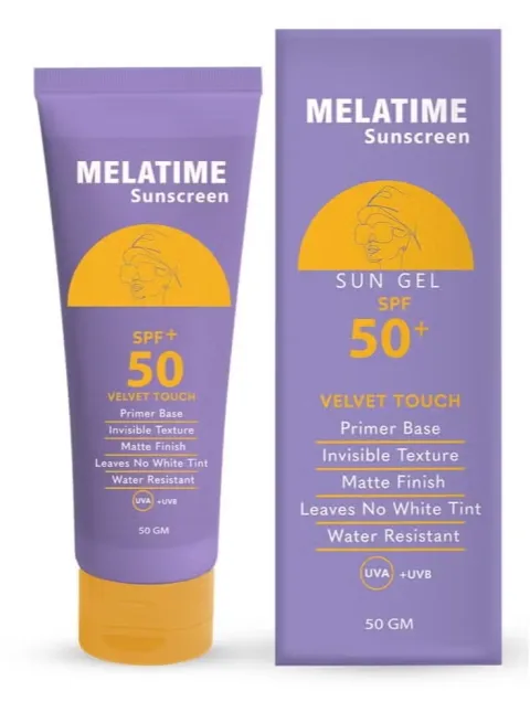 MELATIME Sunscreen SPF 50 – Velvet Touch – Primer Base – Matte Finish – No White Cast – Water Resistant – 50g