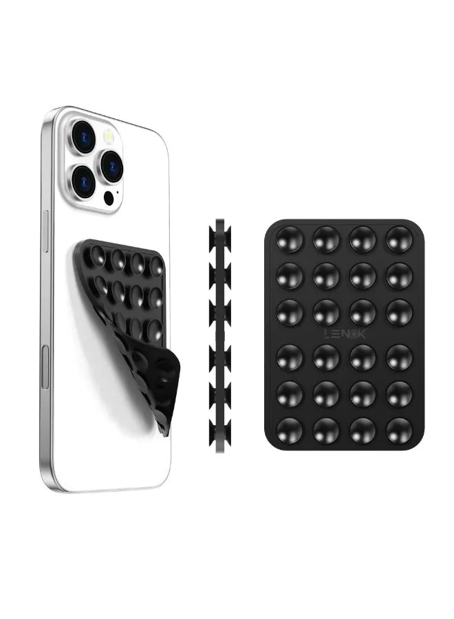 LENOK Silicone Double-Sided Suction Phone Case with Detachable Mount – Hands-Free Strong Grip Holder for Selfies & Videos, Durable and Easy to Use – Compatible with iPhone & Android (Black)