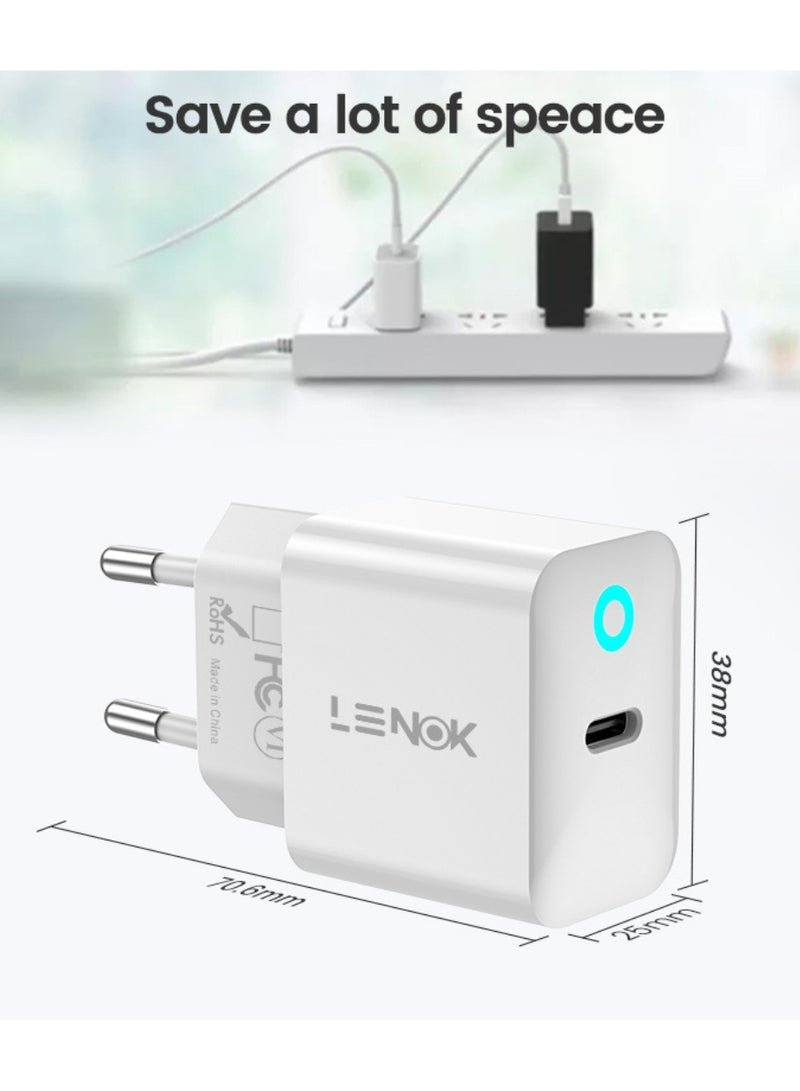Wall Charger 20W USB-C Fast Charging Power Adapter Compatible with Samsung Galaxy S23/S22/S21, iPhone 15/14/13/12 Pro Max, Plus, and More