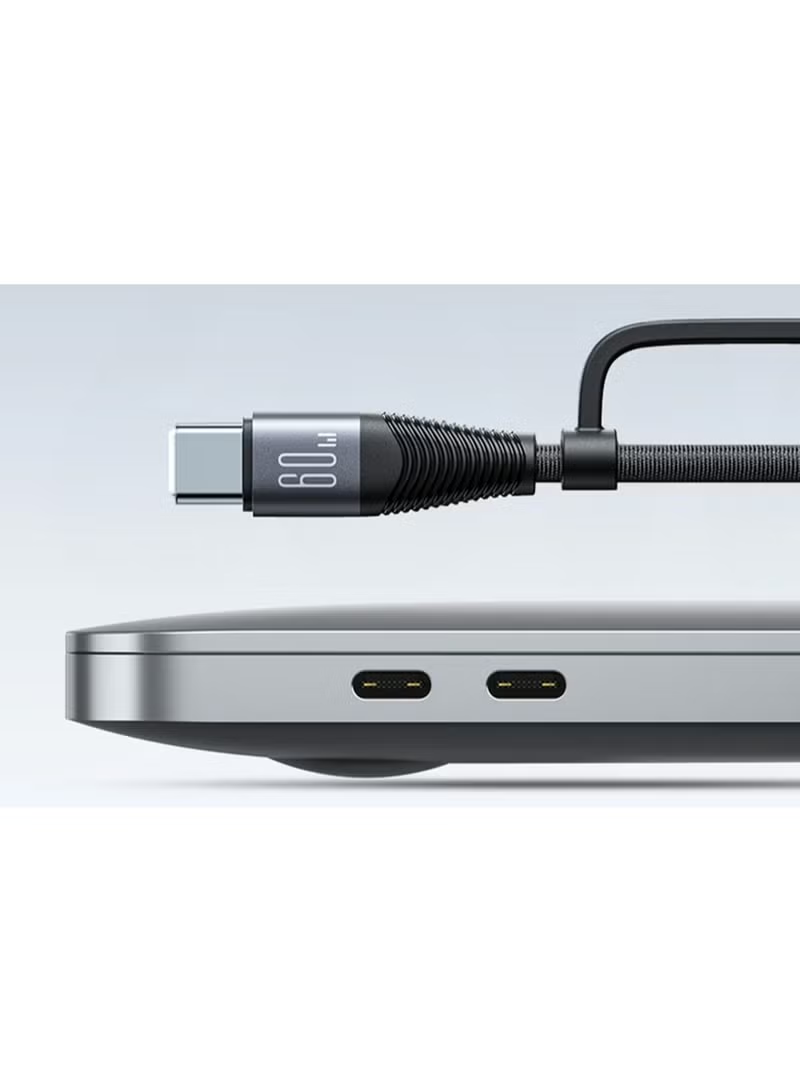 SA37-1T2 Multi-Functional 60W 2 in 1 Fast Charging and Data Transfer Cable, USB-A and Type-C to Lightning and Type-C, 1.2m Length - Black