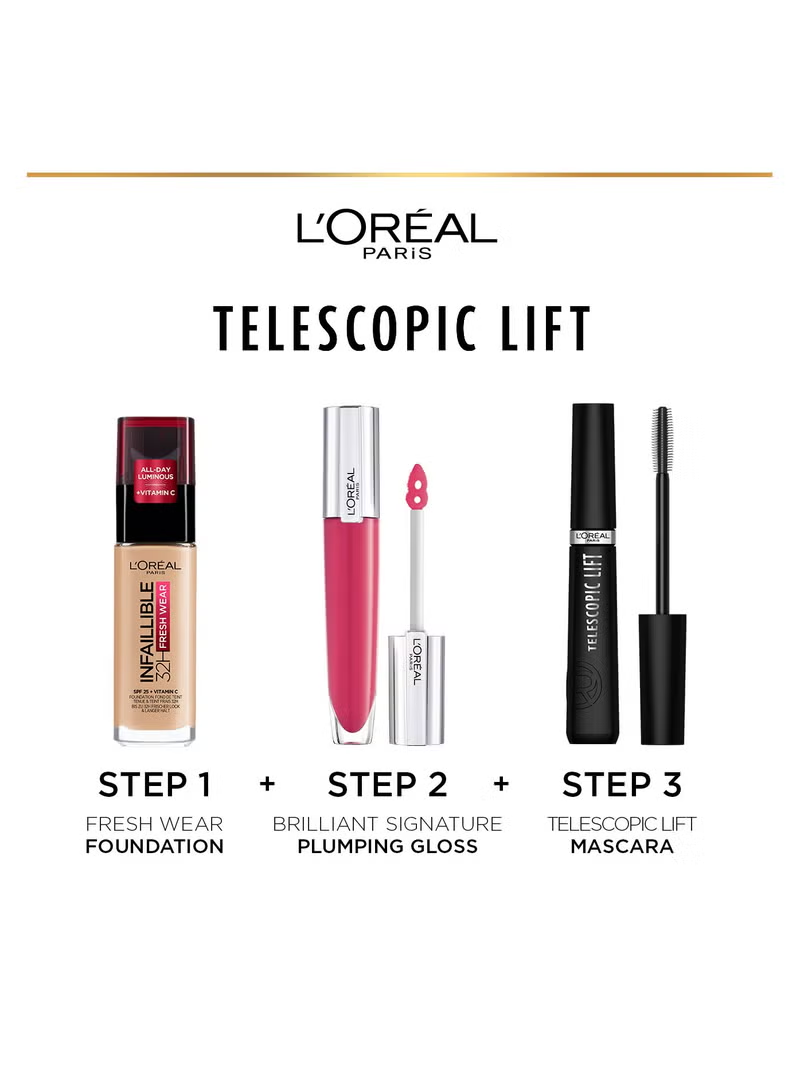 L'Oreal Paris Telescopic Lift Mascara - Length & Volume, Double Hook Brush, Lifts Lashes, Visibly Longer Lashes