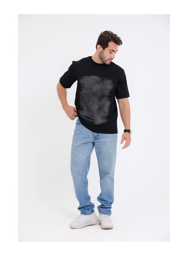Black T-Shirt with Distressed Print