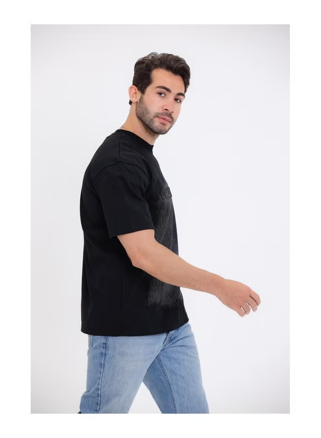 Black T-Shirt with Distressed Print
