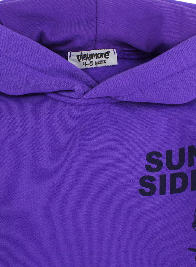 Girls Cotton Hoodie – Purple with "Sunny Side Up" Print