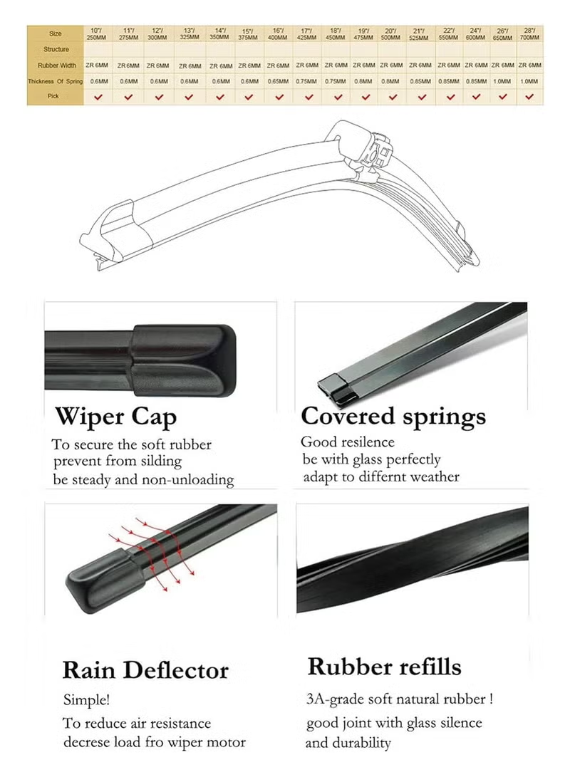 Other Wiper Blades All Weather Performance, Superior Windshield Contact, Streak,Free Wipe Technology 24 inches (Pack Of 2)