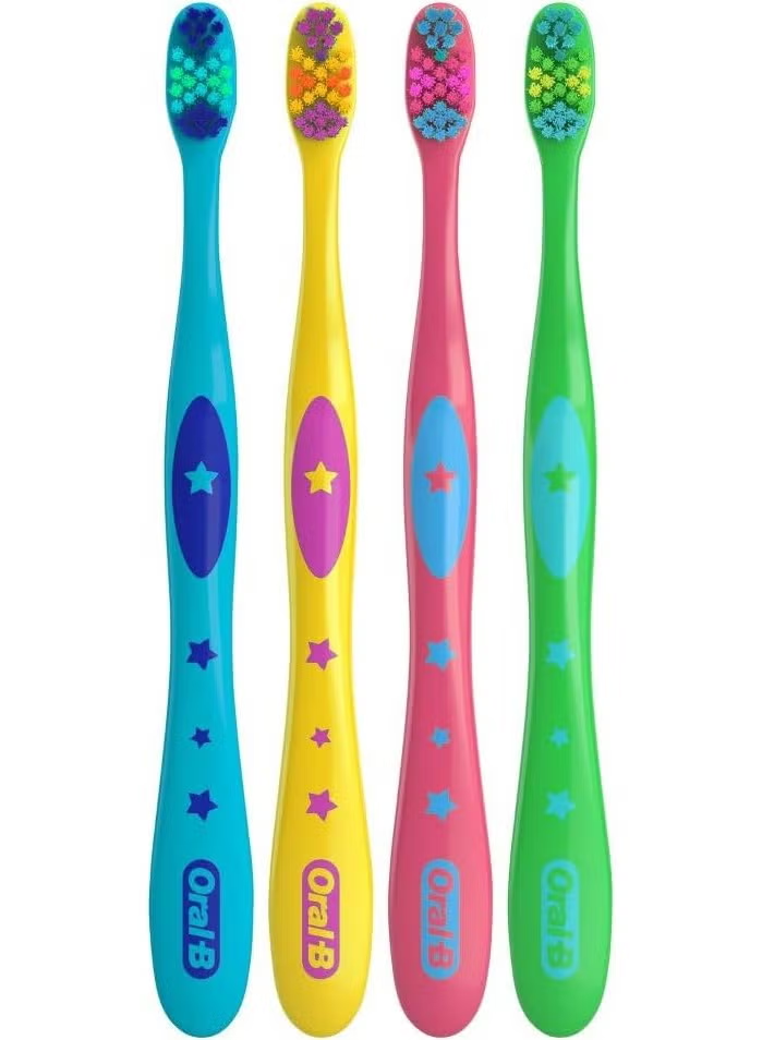 Oral-B Kids Manual Toothbrush, Extra Soft, MultiColor, 4 Pieces